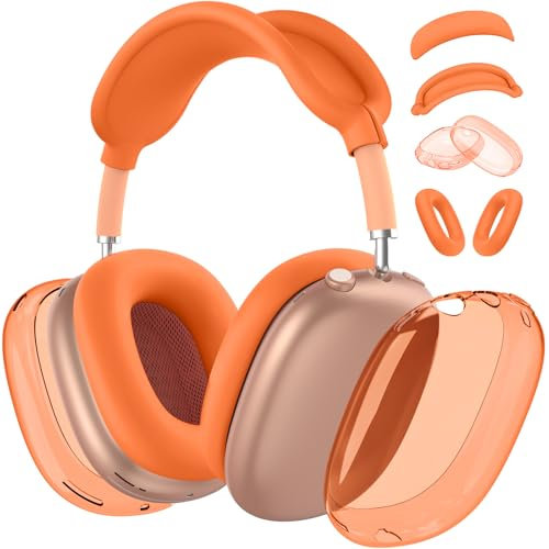 【4 en 1】Kit de protección para AirPods Max, funda transparente de TPU + funda de silicona + fundas para la diadema, accesorios de silicona transparente para Apple AirPods Max USB-C (2024/2020