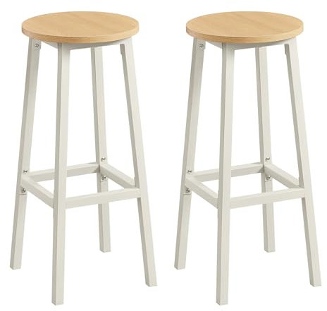 VASAGLE Taburete de Bar, Juego de 2, Sillas de Bar, Sillas de Cocina con Estructura de Metal, Fácil Montaje, con Reposapiés, para Cocina, Salón, Comedor, Dorado Roble y Blanco LBC132Y01