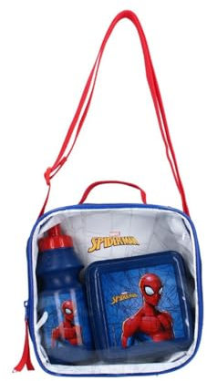 mybagstory - Lunchtasche für Jungen mit Brotdose und Trinkflasche, Spidermanblau, für Kinder, Schule, Kindergarten, Kindergarten, Krippe, Lunch für Jungen, Größe 22 cm, verstellbare Träger, Spiderman,