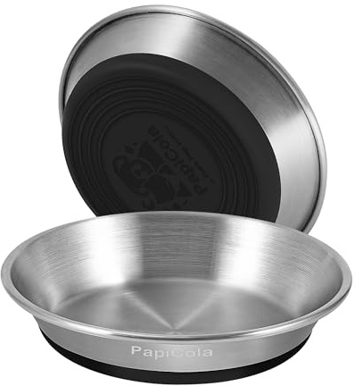 Stainless steel Cat Bowl 2PC, Non-Slip cat Food Dish, Metal Cat Bowl | Heavy Duty, Whisker Friendly with Wide and Shallow Design, 6.3'' Wide, 0.7mm Thick 304 Stainless Steel, Ideal Pet Dish