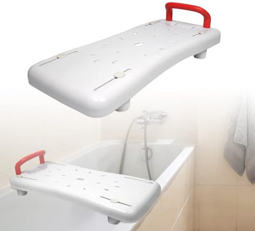 LARS360 Adjustable Bath Seat for Seniors - Bathtub Board Chair With Red Handle for Bathroom - Max 150 kg