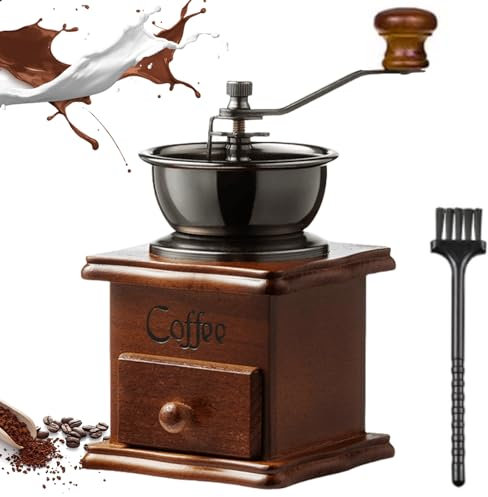 GOMETY Moulin à café manuel, à main, style rétro, en fonte, avec manivelle, tiroir en bois, pour la maison, le bureau, les voyages