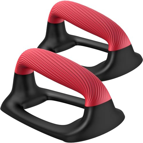 Kipika Barres de pompes avec poignée en plastique souple épaisse, base stable et antidérapante, poignées de pompes parfaites pour la musculation au sol, la gymnastique, noir et rouge