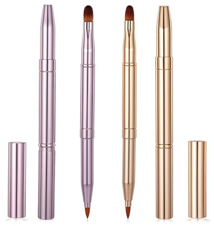Qianyu 4 Stück Doppelendiger Einziehbare Lippen Makeup-Pinsel Tragbare Reise Lippenpinsel Mini Lipgloss Applikator für Damen Mädchen Lippenkonturen Make-up Werkzeug Lippenbürste Applikator Concealer