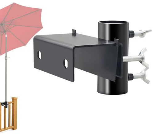 FUFRE Sonnenschirmhalter Balkongeländer, Universelle Sonnenschirm Halterung Balkon, Metall Balkonhalterung für Sonnenschirme, Balkon Schirmhalterung Flexibel Montierbar, für GartenTerrasse Deck (B)