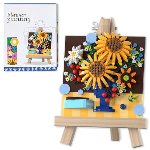 Astrevo Mikro Blumen Bausteine Set, 790 Teile Sonnenblume Blumenstrauß Klemmbausteine mit Anzeigeregal, Kreatives Gebäude Handwerk Spielzeug Geschenke für Kinder und Erwachsene
