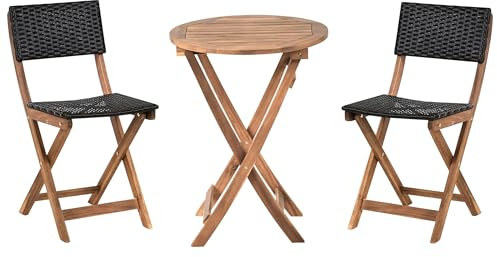 Beliani Outdoor Patio Garden Furniture Bistro Set Acacia Wood Folding Brown and Black Rivarotta