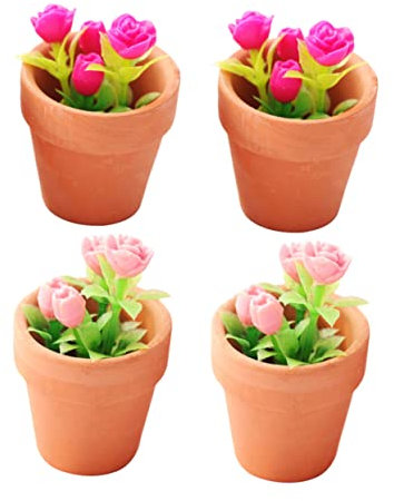 CHICAMPERA 4pcs Indoor Plant Rose Pot Dollhouse Accessories Miniature Garden Plant