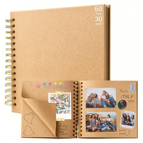 TXXATX Fotoalbum zum Selbstgestalten Scrapbook 20,5x20,5 cm Gelb | 60 Seiten Fotobuch, DIY Spiralalbum, Buch zum Selber Gestalten, für Familie, Abschluss, Geburtstag, Hochzeit