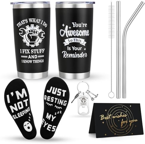 saerryor Unique Birthday Gifts for Men, Personalised Presents for Men | Mechanic Mens Gift Birthday Christmas Fathers Day Valentines,Mechanic Mens Gift, 20oz Stainless Steel Travel Tumbler Gift Set