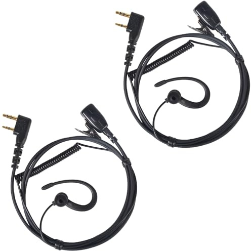 YNIBST G-shape Radio Earpiece with PTT Compatible with Baofeng Kenwood | Walkie Talkie Earpiece with Microphone for UV-5R, UV-82, BF-888S Two Way Radio (Black, 2 pcs)