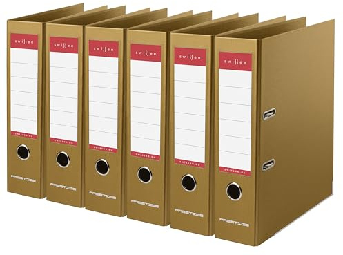 Prestige Swissee A4 Büro-Ordner | Maxi Breit, Gold | Eleganter und robuster Hebelordner mit beidseitig beschriftbarem Rückenschild
