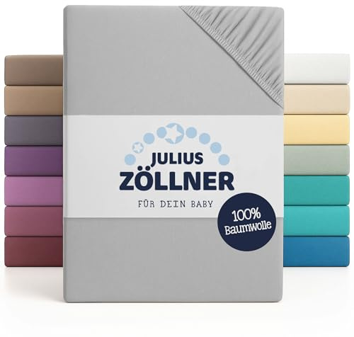 Julius Zöllner Jersey Spannbettlaken für Wiegen 90x40cm und Stubenwagen, 100% Jersey-Baumwolle, Oeko-TEX Standard 100 Zertifiziert, hellgrau (2er Pack)