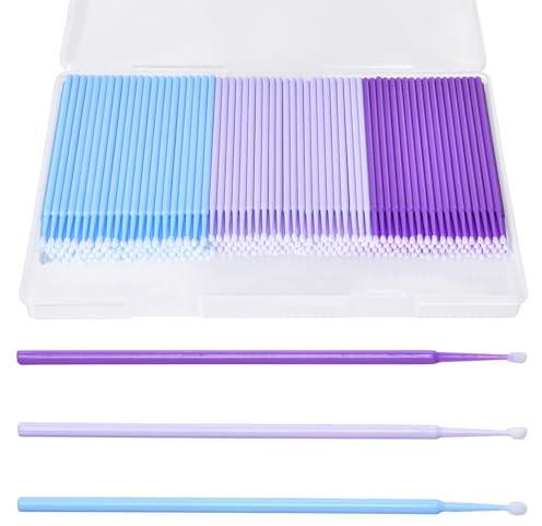 LEONTOOL 300 Pcs Touch Up Paint Brushes for Automotive Paint Chip Repair, Clearance Cleaning, Fine Repair Paint Brush Disposable Micro Applicator (L:2.5mm,Blue/M:2.0mm,Purple/S:1.5mm,Light Purple)