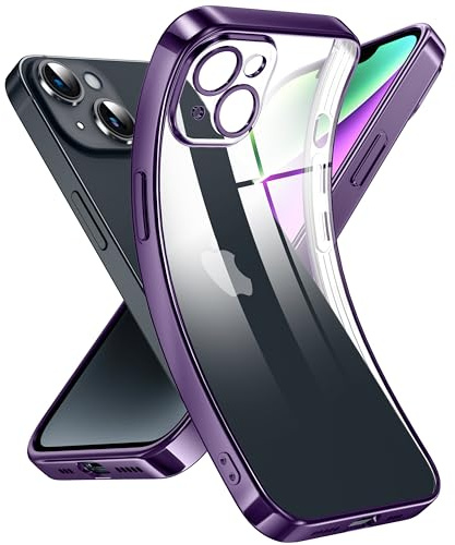 Supdeal Crystal Clear Hülle für iPhone 14, Niemals gelb mit Kameraschutz, Silikon Durchsichtig Handyhülle Weicher Passform, Ultra Dünn und Leicht Case Cover, 6,1, Dunkel Violett