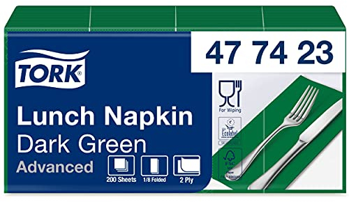 Tork 477423 dunkelgrüne Lunchservietten 1/8 gefaltet / 2-lagige, vorgefaltete Papierservietten für Snacks & kleine Gerichte / Advanced Qualität / 10 x 200 (2000) Servietten / 32,6 x 33 cm (B x L)