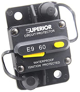 ZOOKOTO Disjoncteur 12 V-48 V CC 60 A, moteurs marins à la traîne pour bateau, ATV, fusible manuel d'alimentation, étanche (60 A)