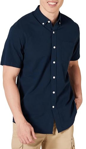 Amazon Essentials Men's Regular-Fit Short-Sleeve Pocket Oxford Shirt, Navy, S