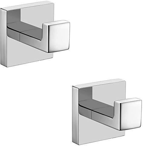 Nolimas Bath Towel Hook SUS 304 Stainless Steel Square Clothes Towel Coat Robe Hook Cabinet Closet Door Sponges Hanger for Bath Kitchen Garage Heavy Duty Wall Mounted, Chrome Polished Finish,2Pack