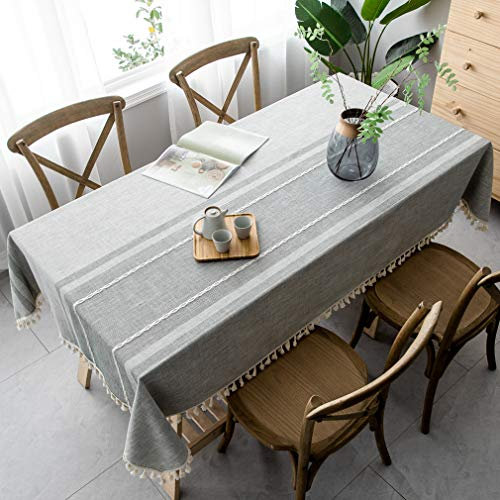 Pahajim Tischdecke Eckig Baumwolle Leinen Tischdecke Abwaschbar Tischtuch für Esstisch Picknick Grau Eckig Oval 140 x 300 cm