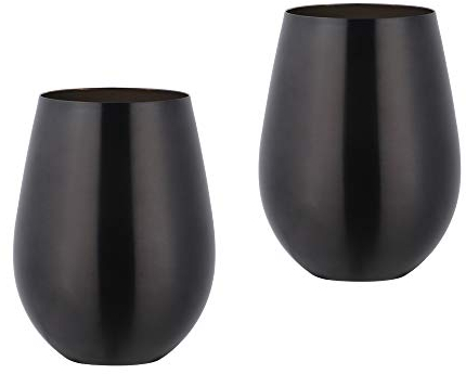 Liangs 17 oz Stainless Steel Stemless Wine Glass, Outdoor Portable Wine Tumbler for The Pool, Camping, Cookouts, Travel - Set of 2 Metal Drinking Cups(Black)