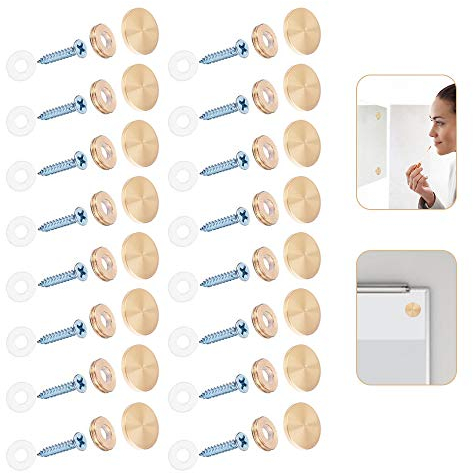 Gwolf Vis de miroir, 16pcs capuchons à vis en laiton, vis de miroir de 16 mm couvercle de capuchons décoratifs, clous de miroir décoratifs, clous de miroir en acier inoxydable pour tableaux de miroirs