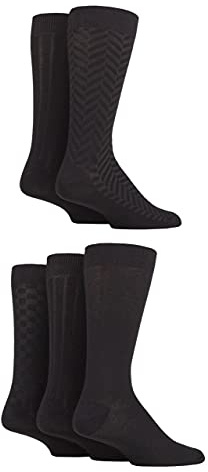 SockShop Men's Patterned Bright Colourful Natural Bamboo Socks Various Designs for Everyday Wear Size 7-11 Pack of 5 Black Textured 7-11