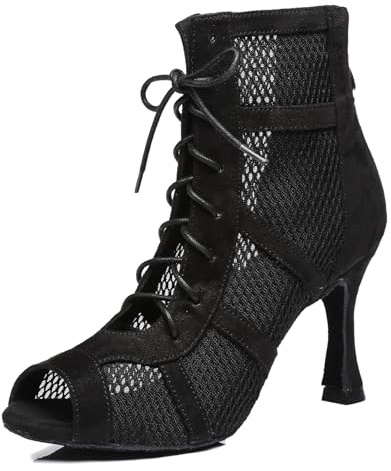 MINITOO Bottines de Danse Femme Ete Fete Prom Formal Sandals Chaussure Bout Ouvert L446 Noir 9cm Talon EU 34