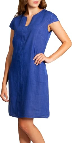 Caspar SKL036 Damen Sommer Leinenkleid mit ausgefallenem Ausschnitt