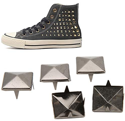 BORDSTRACT 100 Stück Quadratische Nieten Metall, 15mm Schwarz Dekorationsniet Punkniet Studs Pyramiden Spike Nieten Set für Taschen, Leder, Kleidung, Schuhe, Kunsthandwerk, DIY Spikes, Punkte