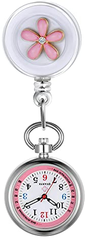 Avaner Krankenschwesteruhr Damen Taschenuhr FOB Uhr Blumen Design Pflegeruhr Kitteluhr Quarzwerk Pulsuhr Ansteckuhr mit Clip für Arzt Doktor Medical