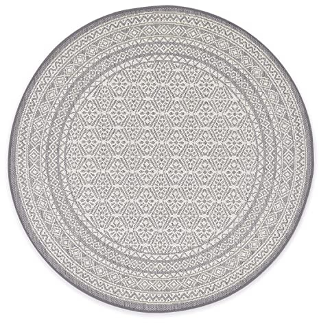Domdeco In- und Outdoor-Teppich Rund - 120x120cm - Stilvoller Teppich für Innen- und Außenbereich - Grau-Beige