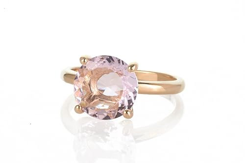 Bague en Or Rose 14K - Bague Ronde en Quartz Rose 10mm - Bijoux Rose pour Toutes les Occasions - Bague de Fiançailles, d'Anniversaire, d'Amitié, de Promesse pour les Femmes avec Boîte Fantaisie