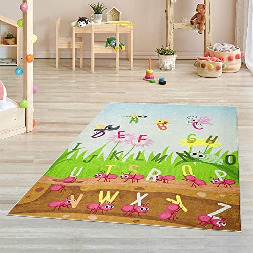 Pasha Home Kinderteppich Alphabet 160x230 cm/ABC Kinderzimmer aus Polyester- & Flanellfasern/Teppiche fürs Kinderzimmer antirutsch & schmutzabweisend/Spielteppich mit Alphabet waschbar