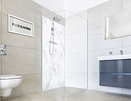 NORILIVING Duschrückwand Fliesenersatz Dusche 100x200 cm Motiv Marmor weiß | Duschwand ohne Bohren 1 teilig | Wandverkleidung Bad Aluverbundplatte 3 mm