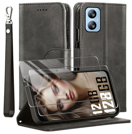 Custodia Cover per Blackview A52 pro / Blackview A52,con Protettiva in Vetro Temperato TPU Antiurto PU Pelle Premium Portafoglio Supporto Stand Carta Fessura Magnetica Custodie di Pelle Flip Case Nero