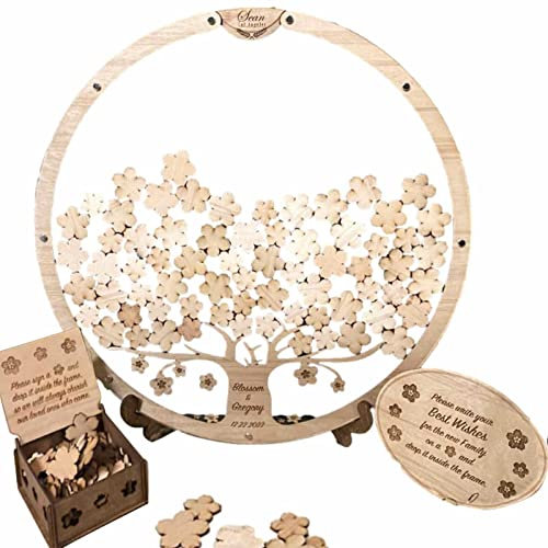 Sakamura Livre d'or Mariage | Arbre Signature Mariage en Bois en Forme Fleur,Livre Alternatif d'invité Mariage pour Cadre Photo d'élément registre