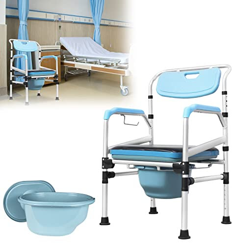 Yznahre Toilettenstuhl für Senioren Duschstuhl mit Ergonomische Rückenlehne, Armlehne und Toiletteneimer Duschhocker Nachtstuhl WC-Stuhl Badehilfen Duschsitz Höhenverstellbar, Belastbarkeit bis 200KG