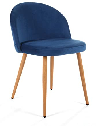 ADGO Gepolsterter Velours Stuhl 53x76x43 cm Skandinavischer Stil Moderner Stuhl für Küche, Zimmer, Wohnzimmer, Esszimmer Stuhl Metallbeine (Marineblau)