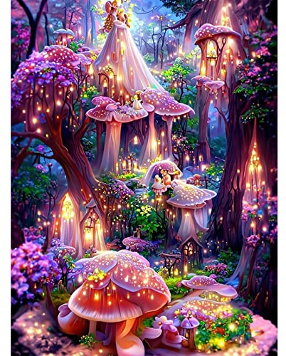 QENSPE 5D Diamond Painting Set Fantasie Schloss Diamant Painting Bilder Märchen Wald Diamond Art Erwachsene Full DIY Diamant Kunst Malerei Stickerei Set Kreuzstich Bilder Home Wand Dekor 30x40cm