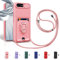 Aithne Case für iPhone 8 Plus/7 Plus/iPhone 6s Plus/6 Plus Handykette Hüll,Slide kameraschutz,Silikon Handyhülle zum Umhängen Kette,360 Grad Ringhalter Stand Kartenfach-Pink