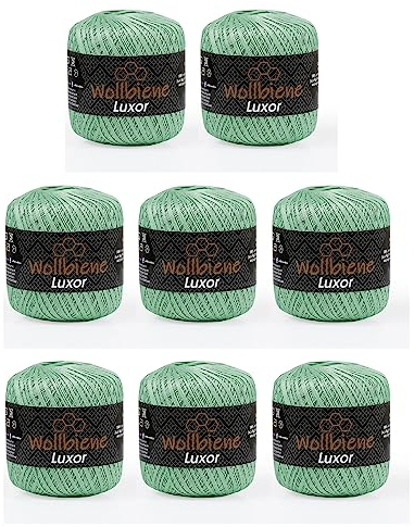 Wollbiene Luxor Häkelgarn Filetgarn 8x50g, 100% mercerisierte Baumwolle, 400g Häkelwolle Strickwolle (grün 39)
