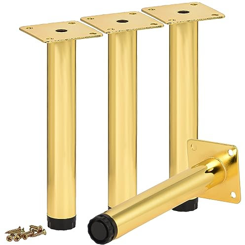 TCHOSUZ Lot de 4 pieds de meubles réglables en métal de 10 cm, ronds en fer doré, pieds de rechange pour canapé, table, armoire, lit, commode, ottomane