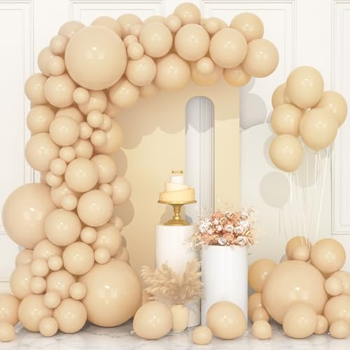 106 pcs Ballons Abricot Ballon en Latex 5 10 12 18 pouces Kit de Guirlande Ballon Beige Nude Rétro avec Ruban pour Femmes Filles Fête d'Anniversaire Baptême Mariage Douche Bébé Baby Shower Décorations