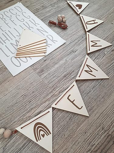 Girlande | Wimpelkette Kinderzimmer mit Namen | Bastelset | Made in Germany | Kinderzimmer Deko personalisiert | schöne Wanddeko Kinderzimmer, Geschenk zur Geburt, Taufe