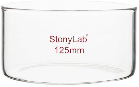 stonylab Crystallizing Dish, Thick-Wall High Borosilicate Glass Crystallizing Dishes for Crystallization and Evaporation Lab Glassware, Flat Bottom, No Spout, O.D. 125 mm, 500 ml