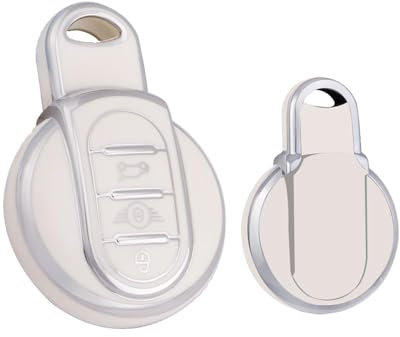 HIBEYO Smart Autoschlüssel Hülle passt für BMW Mini Cooper Schlüsselhülle TPU Schutzhülle für Mini F54 F55 F56 F57 Cabrio Clubman Countryman Schlüssel Tasche Schlüsselgehäuse 3Tasten-Silber Weiß