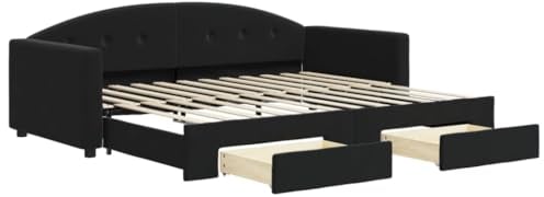 vidaXL Tagesbett, Sofabett Ausziehbar mit Schubladen, Gästebett Schlafsofa für Schlafzimmer Wohnzimmer, Sofa Ausziehbett, Schwarz 90x200cm Samt