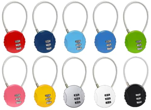 Abiyou 10 Pcs 3 Cifre Lucchetto,Lucchetto Armadietto con Cavo,Lucchetto a Combinazione 3 Cifre,Lucchetti con Combinazione Piccoli,per Scatole di Gioielli,Mini Scatole,Zaini,Valigie
