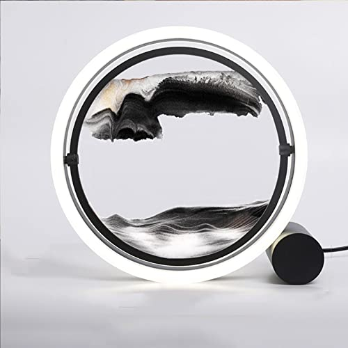 Lampe sablier, peinture de sables mouvants, sablier 3D, ornements décoratifs en verre, peinture de sables mouvants, salon, bureau, décoration de bureau (couleur : noir, taille : 31,5 x 30 cm) ( Color